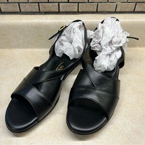 SAS Black Leather Mary Jane Tri Pad Pump Wedge Sandals Women's Size 12N New